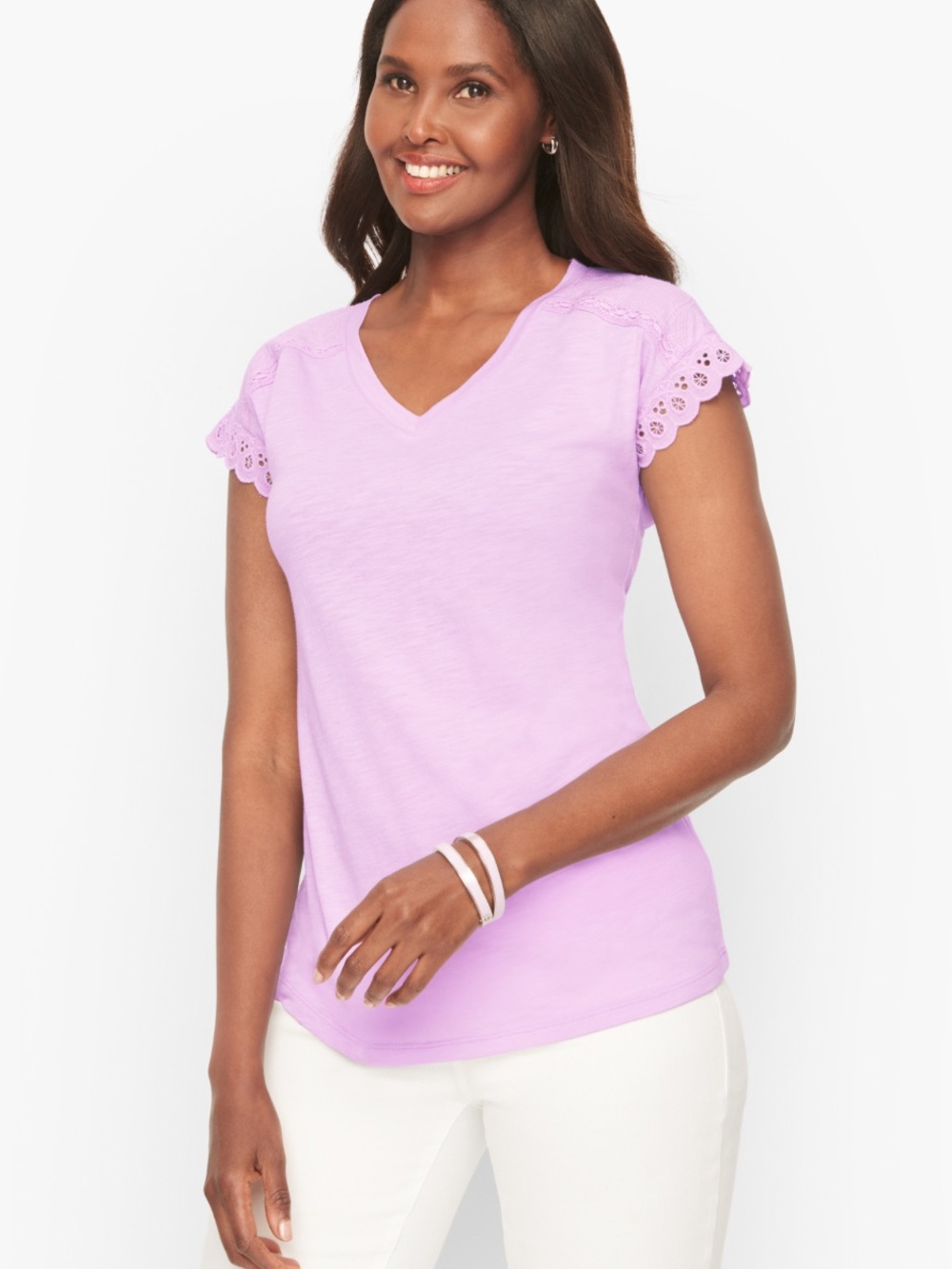 Talbots lavender Lace-Trim Short Sleeve Top great condition.